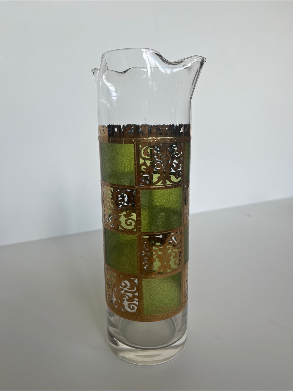 Culver green and gold double pour cocktail/ bar glass mixer